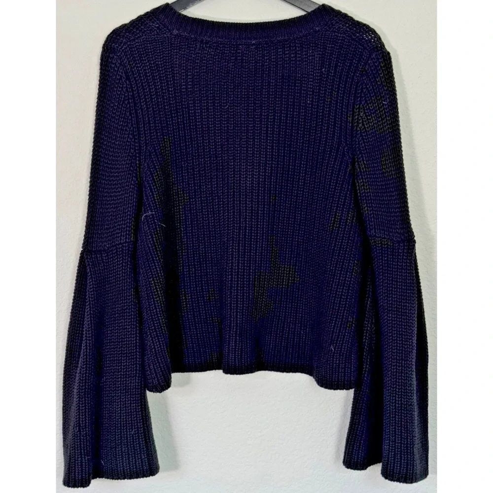 Free People Sweater Women XS Damsel Rib‎ Knit V-neck Bell Sleeve Sweater Black